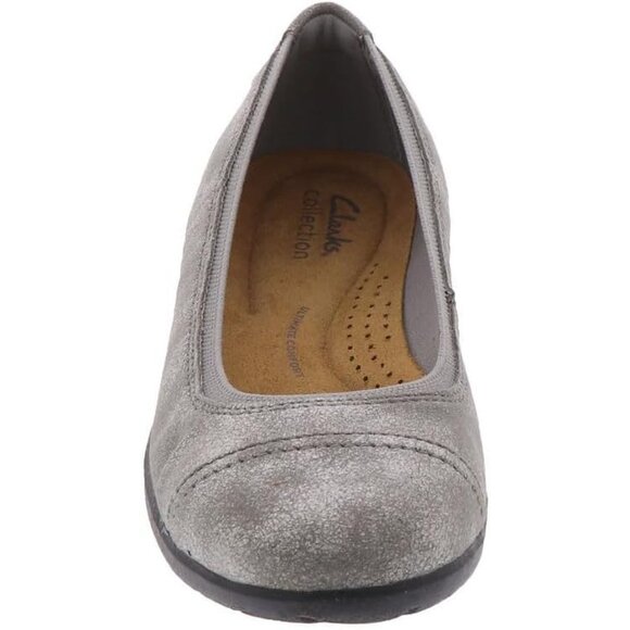 Clarks Womens Pewter Leather Closed Pointed Toe Meadow Opal Ballet Flat Shoes - Picture 6 of 7